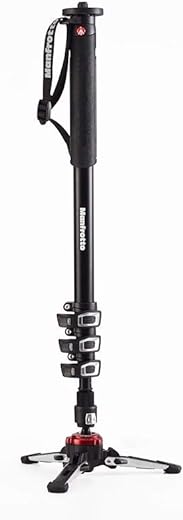 Manfrotto Video Monopod XPRO+, 4-Section Aluminium Camera and Video Support Rod with Fluid Base, Photography Accessories for Content Creation, Video, Vlogging