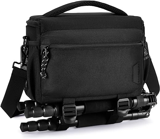 BAGSMART Small Camera Case with Tripod Holder, Compact Camera Shoulder Bags for DSLR/SLR/Mirrorless Cameras, Waterproof Crossbody Bag Women Men, Black