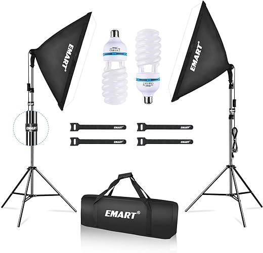 EMART Softbox Lighting Kit,20"x28" Soft Box Lights Photography Accessories with 5500K E27 CFL Light Bulbs, Professional Camera Photography Lighting Kit for Studio Video Recording, Filming, Podcast