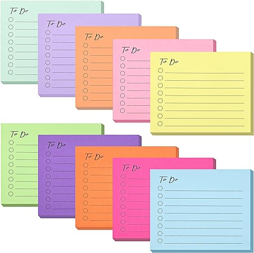 EOOUT 10 Pack Lined Sticky Notes, 3x4 Inch 500 Sheets to Do List Sticky Notes, Sticky Notes with Line, Notepad Bulk, Square Sticky Notes for Office, Home, School, Meeting